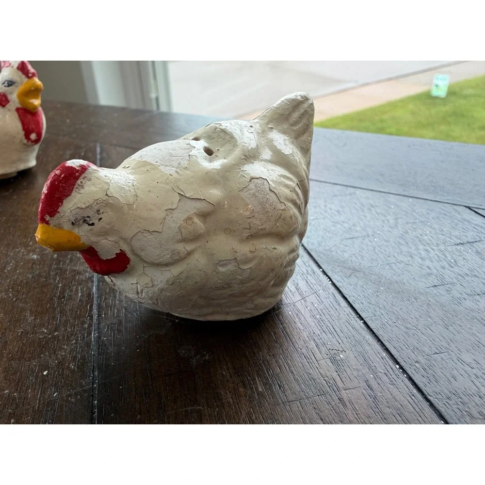 Vintage A Santini Italy Rooster Figurine and Chicken Salt Pepper Shakers Set